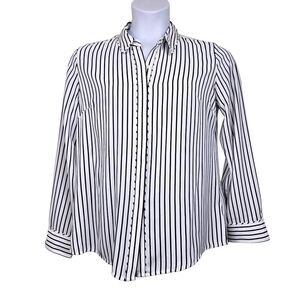 Express Womens Long Sleeve White Black Striped Collared Shirt Size L NWT